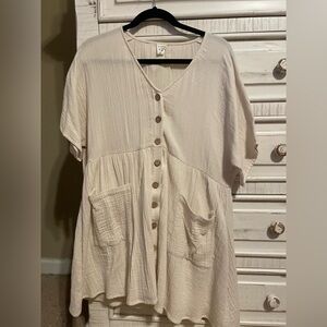 Cream button up babydoll dress